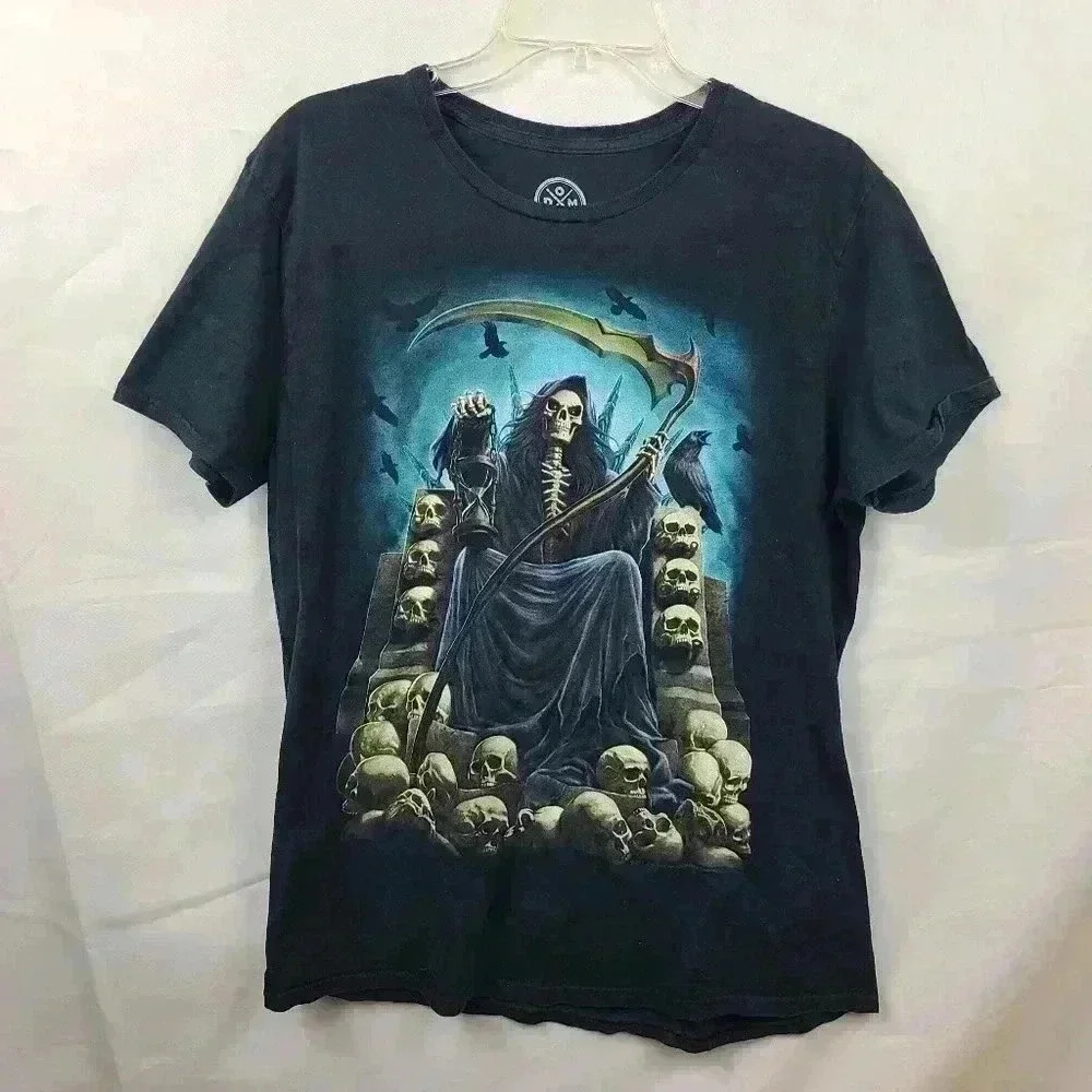 Dom Grim Reaper Skull Graphic Print Short Sleeve T-Shirt